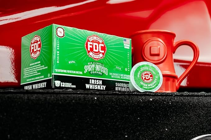 Fire Department Coffee - Irish Whiskey Coffee K Cups - Gives Back to Firefighters - Whiskey Infused Pods - Non-Alcoholic - Roasted in the USA - Veteran Owned - 24 Single Pods