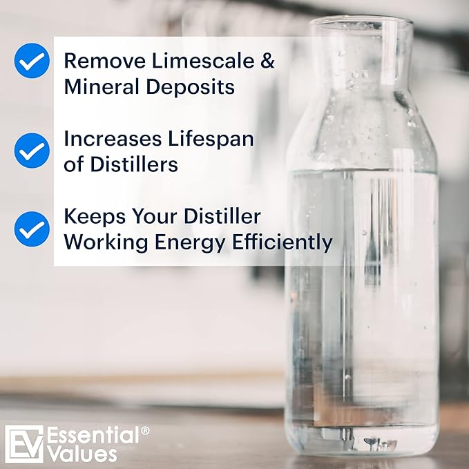 Essential Values Distiller Cleaner Descaler - 2 LBS Water Distiller Cleaner - Citric Acid for Cleaning Powder for Distilling Machines, Kettles - Remove Limescale & Mineral Buildup
