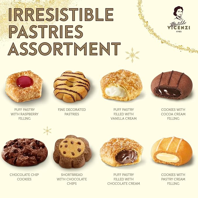 Matilde Vicenzi Roma Cookie Gift Tin - Italian Pastries & Cookies in Individually Wrapped Trays - Gourmet Gifts For Thanksgiving, Holidays, Corporate - Assorted Cookies in Italian Design Tin 32.5oz (920g)