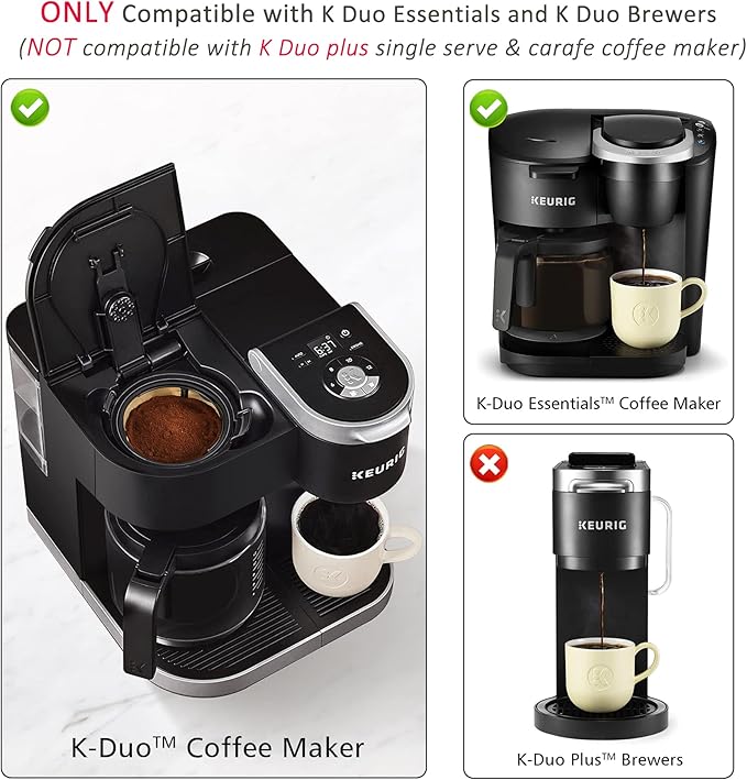 Reusable 8-12 Cup Basket Gold Mesh Coffee Filter for Keurig K-Duo Essentials and K Duo Brewers Machine, Replaces your Paper Coffee Filters, BPA Free (2 Pack)