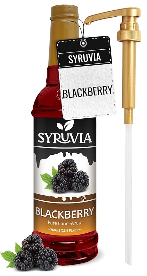 Syruvia Blackberry Syrup, Flavored Syrup for Drinks, Cocktails, Lemonades, Iced Teas, and Desserts – 25.4 fl oz, With Pump