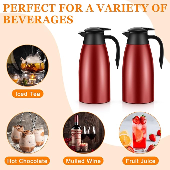 Norme 2 Pcs Thermal Coffee Carafe Insulated Stainless Steel Coffee Carafe for Hot Liquid Vacuum Thermal Pot Creamer Pitcher Dispenser with Brushes Keeping Hot Water Milk(Wine Red)