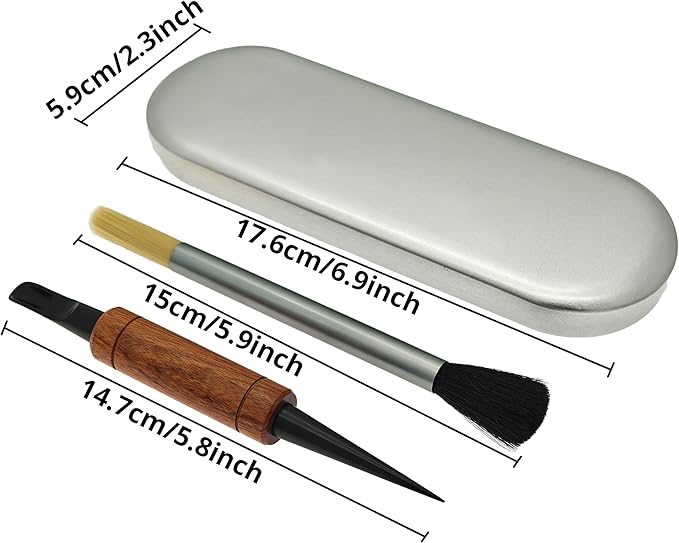 Coffee Art Pen Set for Baristas, Wooden Coffee Drawing Tool for Latte, Cappuccino, Macchiato, Espresso Milk Foam Design Pen, Premium Accessories Set with Coffee Brush and Stainless Steel Case (Black)