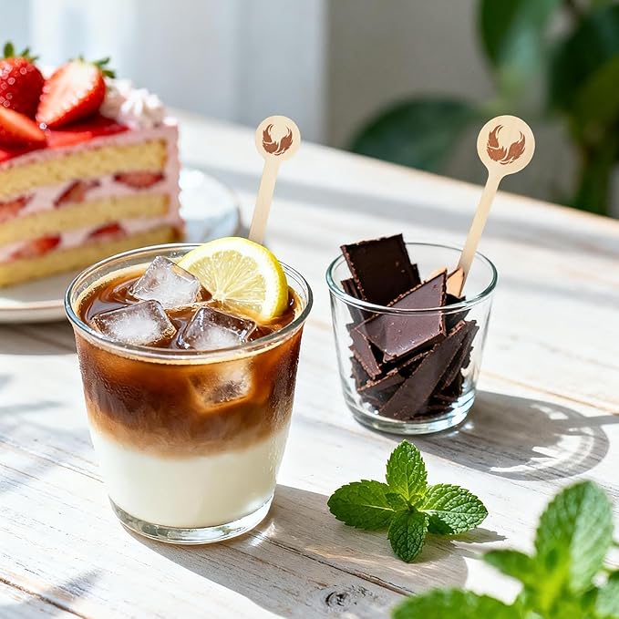 100Pcs Coffee Stirrers- 7.1 Inch Coffee Stir Sticks, Natural Wooden Coffee Stirrers With Round Ends, Disposable Biodegradable Cafe Grade Wood Beverage Mixer for Coffee Cocktails Milk Tea