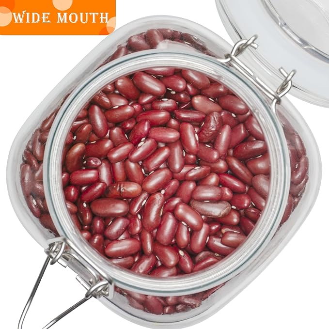 50oz Square Glass Food Storage Jars with Airtight Clamp Lids, 3 Pack Large Kitchen Canisters for Flour, Cereal, Coffee, Pasta and Canning, Mason Jar (Clear 50oz Square - 3 sets)