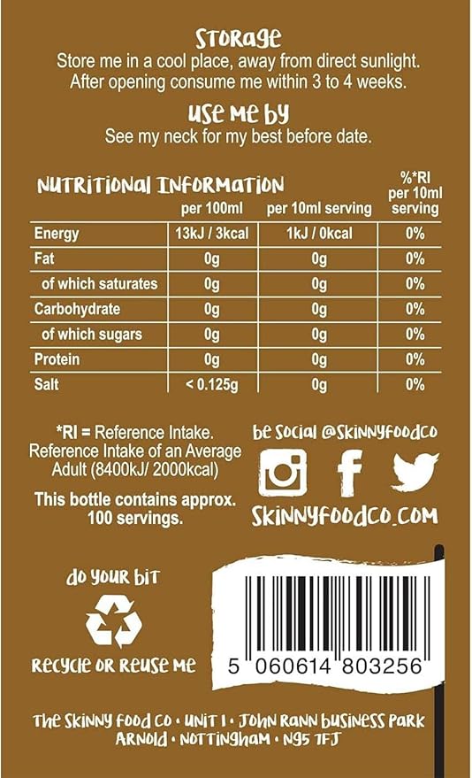 Skinny Food Co Hazelnut Praline Syrup Zero Calorie 35 Fl Oz - Sugar Free Hazelnut Coffee Syrups For Tea, Hot Chocolate, Fruit, Baking, Protein Drinks - Vegan-Friendly, Gluten-Free & Fat-Free