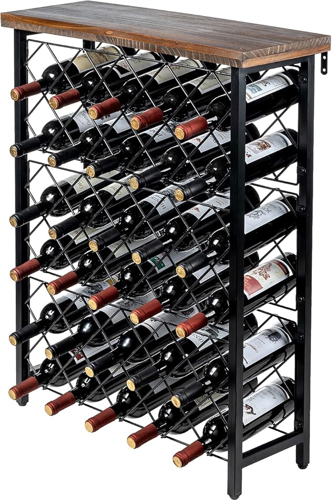 MyGift Wine Rack Freestanding Floor Stand, 9 Tier Wine Bottle Shelf - Holds up to 54 Bottles (with Wood)