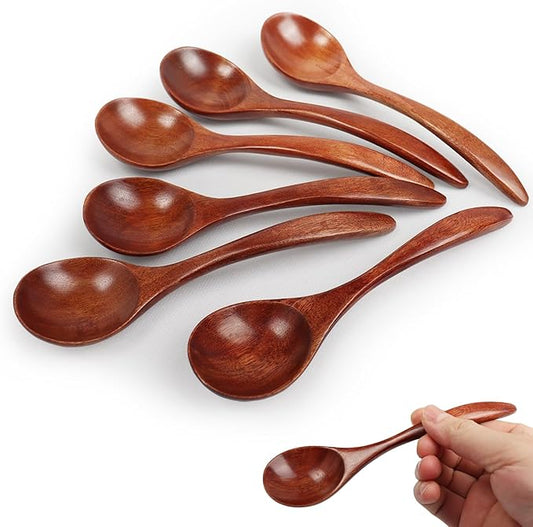 6 pcs Wooden Spoons for Eating, 6.7 inch Wooden Honey Spoons for Tea, Wood Teaspoons for Stirring Coffee - Perfect for Soup,Eating,Scooping Jars & Canisters,Dessert