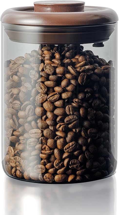 Ground Coffee Glass Container Airtight 900ml – Pop Top Ground Coffee Canister with CO₂ Valve, 11 oz Coffee Bean Container, UV Resistant