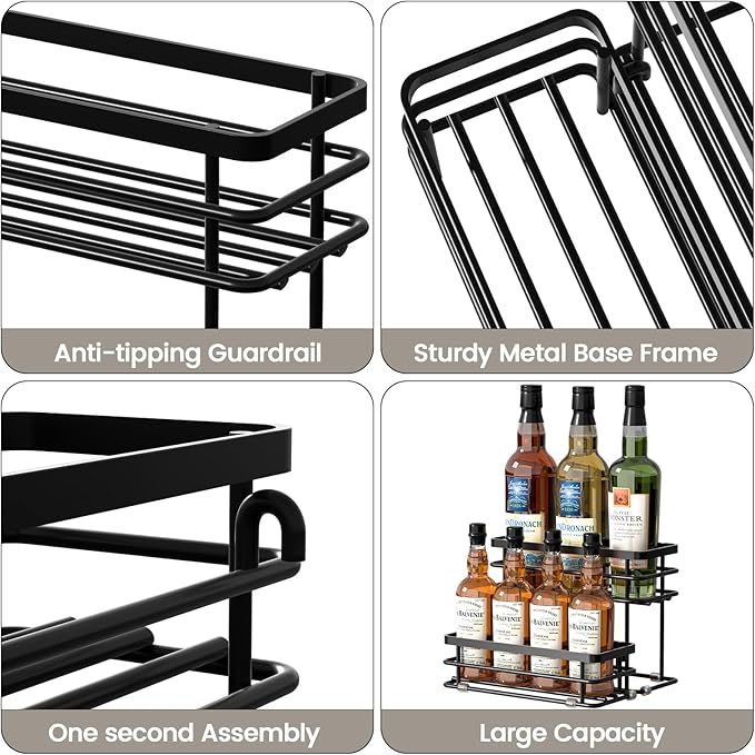 Coffee Syrup Rack Organizer, Syrup Bottle Holder Stand for Coffee Bar, 2-Tier 6 Bottles Storage Shelves for Syrup, Wine, Dressing for Kitchen Countertop (6 Bottles Black)