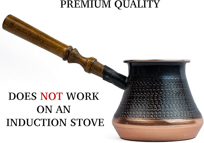 Handmade Armenian Coffee Pot Maker 2 Small cup Copper Jazva Ararat Turkish Arabic Greek Cezve Jezve Ibrik Turka Jazve Wooden Handle (7 Fl Oz)