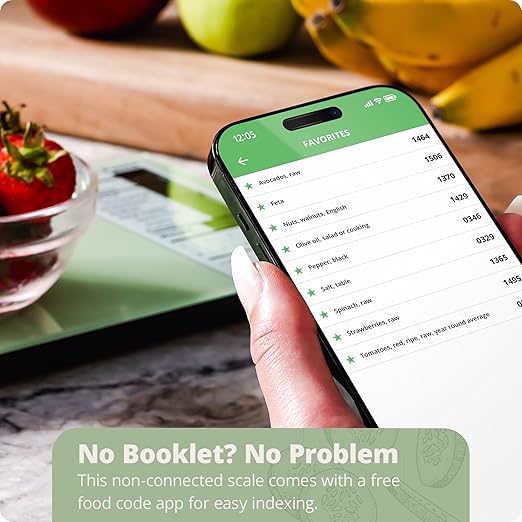 Greater Goods Nutrition Scale (Non‑Connected) – Food Grade Glass, 2,000 Food Codes Preloaded, Compact (9.33"x6.02"x0.91") for Portion Control & Meal Prep