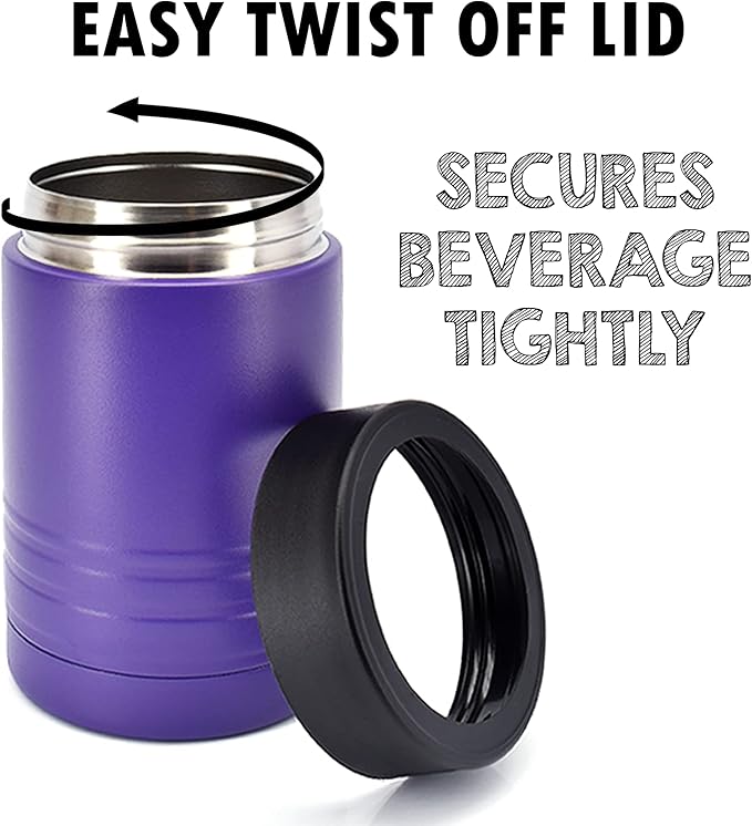 Clear Water Home Goods - 12 oz Stainless Steel Double Wall Vacuum Insulated Can or Bottle Beverage Cooler - Powder Coated Purple - 6 Pack