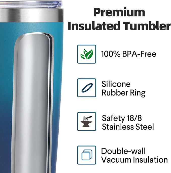 Volhoply 20oz Stainless Steel Tumbler with Lid and Straw,Double Wall Insulated Travel Iced Coffee Mug Fits Cup holder,Powder Coated Cups for Hot and Cold Drinks,Gifts for Women Men（Dark Night,1 Set）