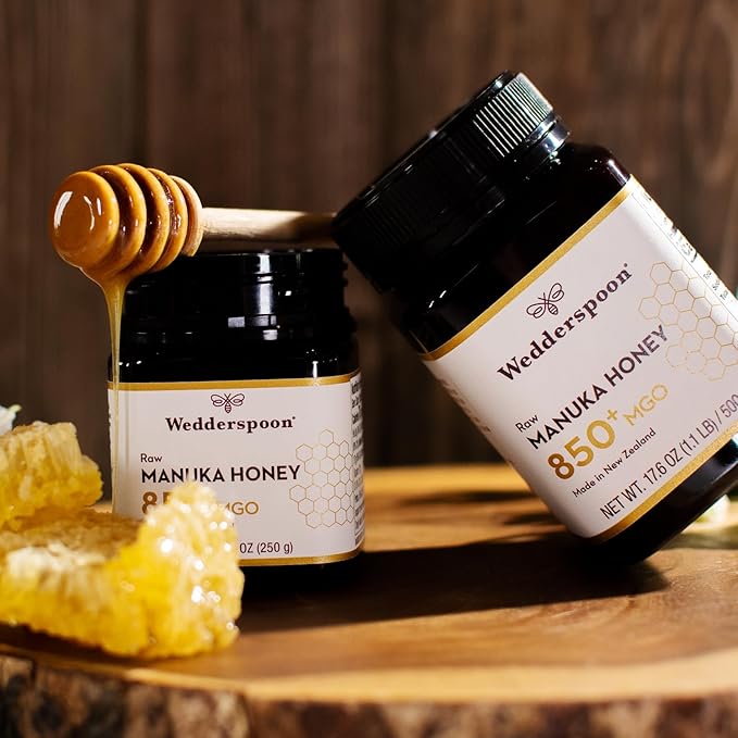 Wedderspoon Raw Premium Manuka Honey, 850+ MGO, 17.6 Oz, Unpasteurized New Zealand Honey, From Our Hives to Your Home