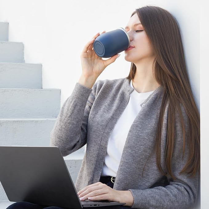 MEWAY 12oz/4 Pack Wine Tumbler Glasses with Lid - Stemless Double Wall Vacuum Stainless Steel Travel Tumbler - Keeping Cold & Hot for Wine,Coffee,Cocktails,Drinks-Family and Gifts (Navy,Set of 4)