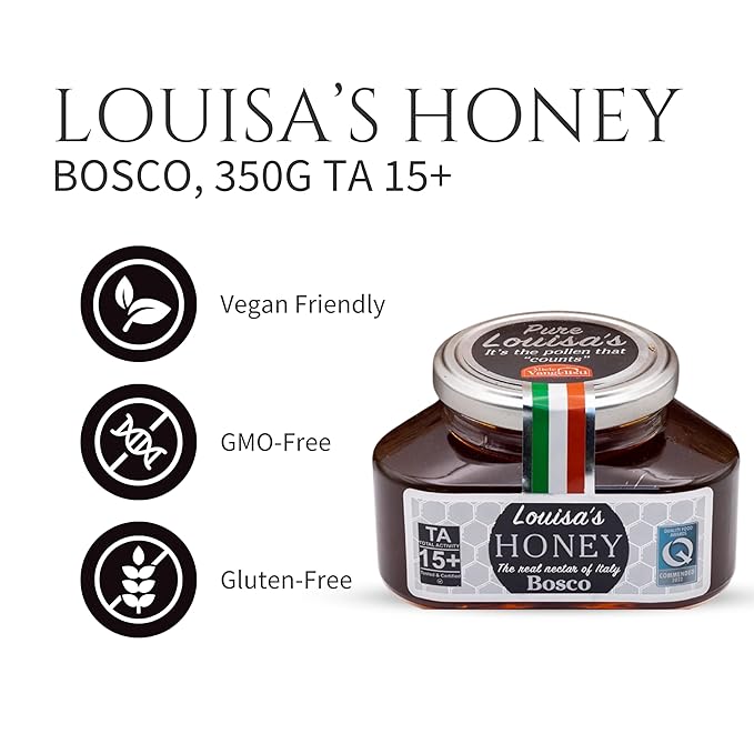 Louisa's Bosco Honey | Award-Winning Italian Raw & Pure Honey | TA 20+ (MGO 829+) | 100% Traceable | Sustainably Sourced | GMO, Gluten & Allergen Free | 350g