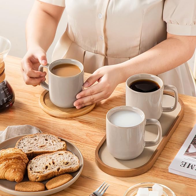 vancasso Coffee Mugs Set of 6, 12 Oz Ceramic Coffee Cups with Handle, Ceramic Unique Glaze Coffee Cup for Cappuccino, Latte, Tea, Cocoa, Dishwasher & Microwave Safe Gift Sets, Gray, Series PLAYA