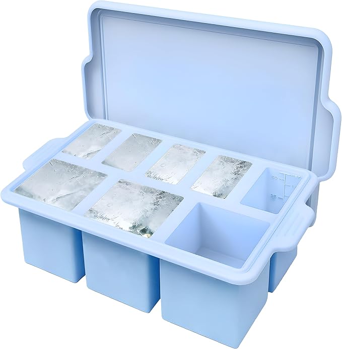 Silicone Ice Cube Tray with Lid 8-Cavity Reinforced Steel Frame Ice Cube Trays Easy Release BPA-Free Makes 3 Large Square & 5 Small Rectangular Ice Trays for Cocktails Whiskey Coffee,Pink