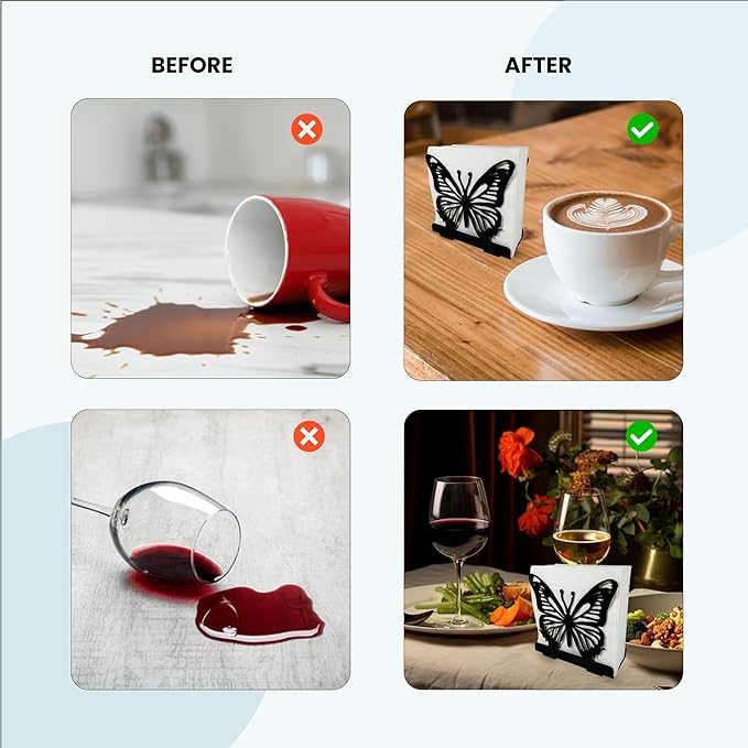 Butterfly Napkin Holder Set – 2 Pack Metal Stand for Everyday & Cocktail Napkins | Modern Black Decorative Coffee Filter Holder for Kitchen, Coffee Bar, Party, Dining Table & Gift