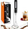 YUSWKO Handheld Milk Frother Wand for Coffee, Rechargeable Electric Whisk with 3 Heads 3 Speeds Drink Mixer Coffee Frother For Latte, Cappuccino, Hot Chocolate, Egg (With Stand, Light Black)