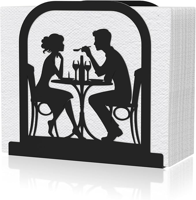 Modern Standing Napkin Holder for table, Black Metal Napkin Dispenser, Romantic Couple Meal Theme Style Napkin Holder, Suitable for Kitchen, Coffee Shop, Dining Room