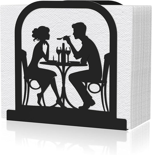 Modern Standing Napkin Holder for table, Black Metal Napkin Dispenser, Romantic Couple Meal Theme Style Napkin Holder, Suitable for Kitchen, Coffee Shop, Dining Room