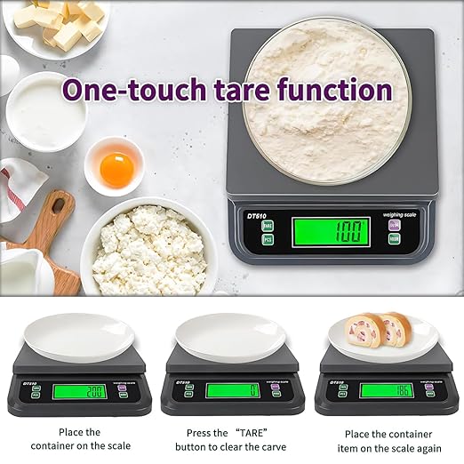 66LB 30kg Large Digital Kitchen Scale Food Scale for Baking Cooking Bread Meat Scales with Tare and Prep Counting LCD Display with Adapter, 6 Unit (Grey, 30kg)