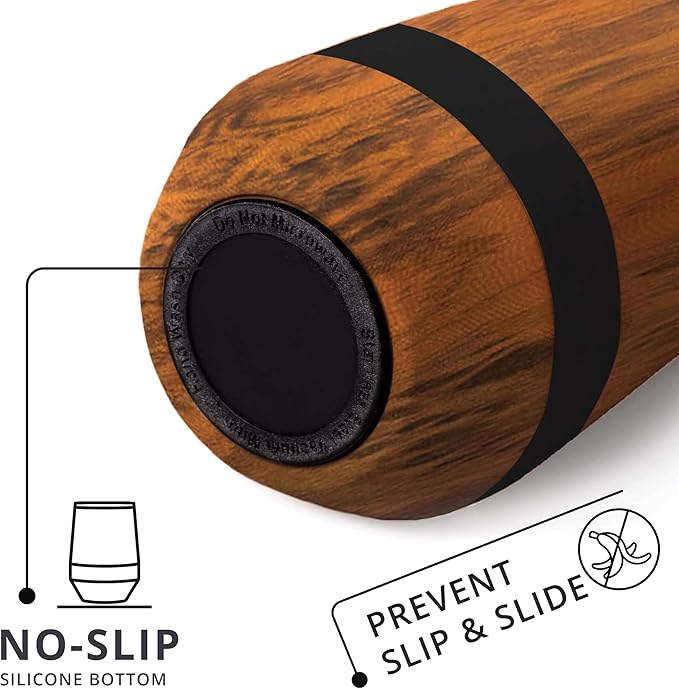 Elemental Recess Wine Tumbler - Triple Wall Insulated Stainless Steel Coffee Mug for Hot & Cold Drinks - Portable Cup with Shatterproof Sip Lid for Camping, Outdoor & Travel - 10oz - Teak Wood