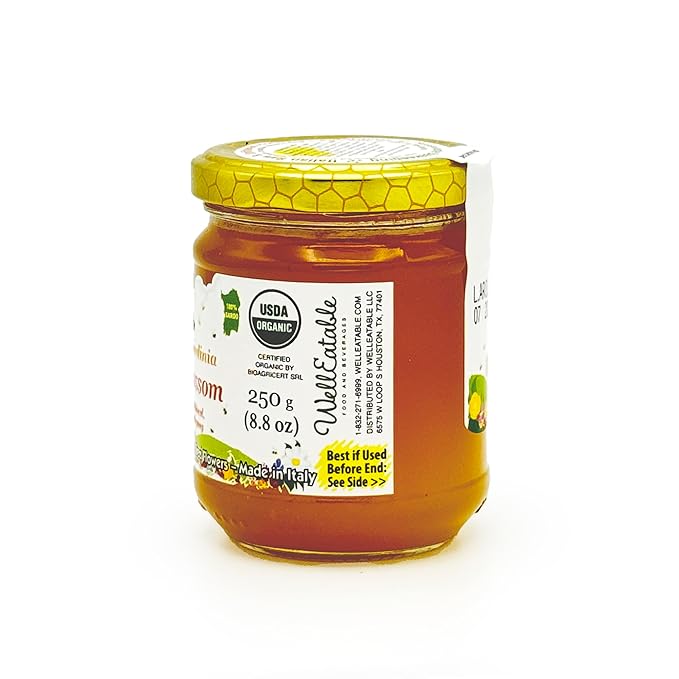 Orange Blossom Organic Raw Honey from Orange Tree Flowers, Sweet and Aromatic Honey from Sardinia, Italy - (250gr) 8.8 oz