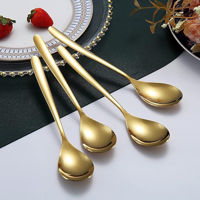 Gold Dinner Spoons 6 Piece, 8.1'' Stainless Steel Tablespoons, Soup Spoons, Dessert Spoons, Spoons Silverware for Home, Kitchen or Restauran,Dishwasher Safe