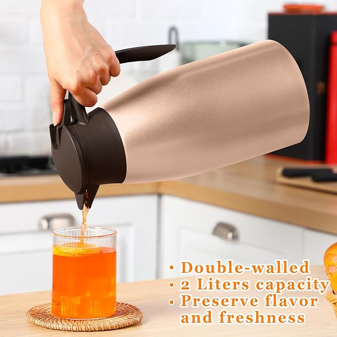 Norme 2 Pcs Thermal Coffee Carafe Insulated Stainless Steel Coffee Carafe for Hot Liquid Vacuum Thermal Pot Creamer Pitcher Dispenser with Brushes Keeping Hot Water Milk(Rose Gold)
