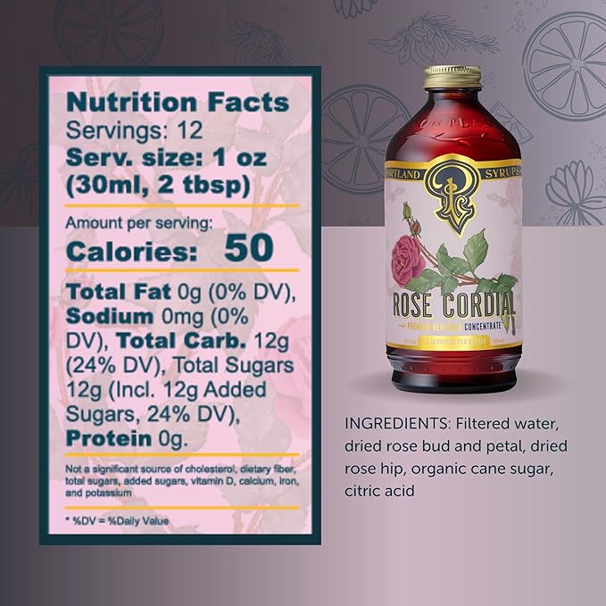 Portland Syrups Rose Cordial Syrup - Craft Exquisite Floral Beverages for Cocktails, Mocktails, Soda, and More - 12 oz with 24 Servings (Pack of 2)