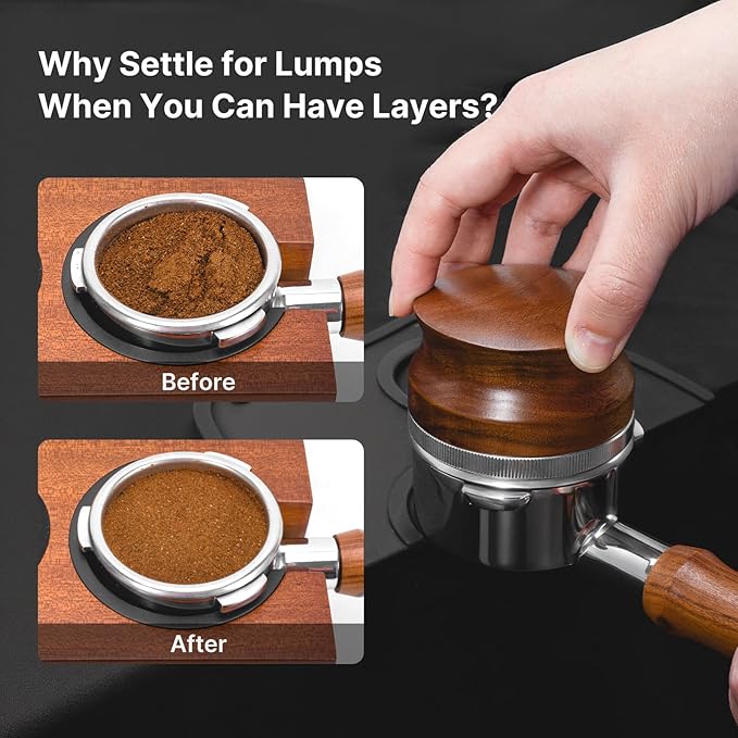 58mm Coffee Distributor Espresso Distribution Tool, Stainless Steel Coffee Distributor with Rosewood Wood Handle, Adjustable Depth Professional Espresso Leveler Tool for 58mm Portafilter