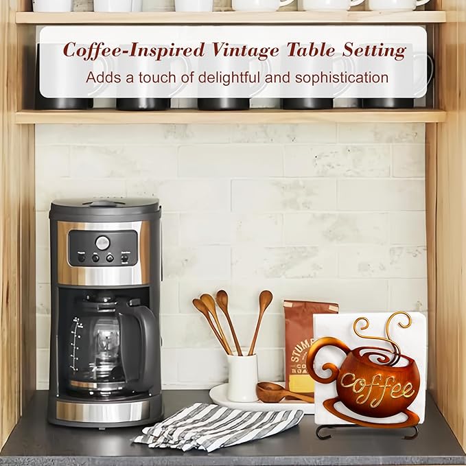 Coffee Napkin Holder for Table - Coffee Bar Decor Filter Holder for Counter, Tissue Napkin Dispenser Table Decor for Kitchen Home, Housewarming Gifts for Women, 3D Handmade Pattern, Metal