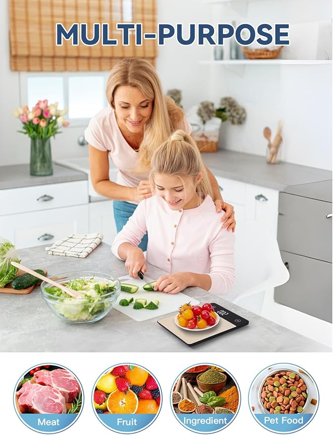 JOYHILL 22lb Food Scale, Digital Kitchen Scale Food Ounces and Grams Premium Stainless Steel Food Weight Scale with LED Display, Batteries Included