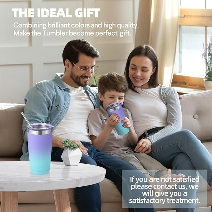 Volhoply 20oz Stainless Steel Tumbler with Lid and Straw Bulk 8 Pack,Double Wall Insulated Travel Iced Coffee Mug Fits Cup holder,Powder Coated Cups for Cold Drinks,Christmas Gifts（Purple Bule,8 Set）