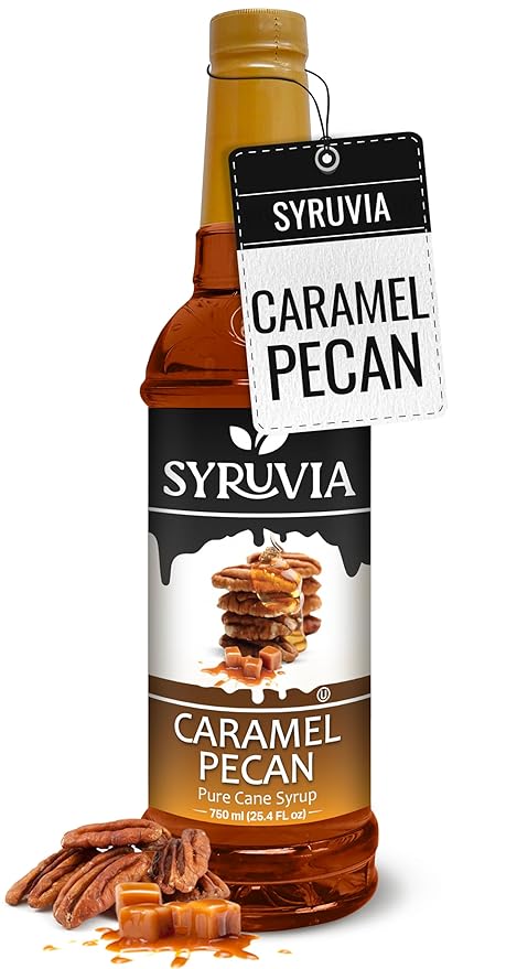 Syruvia Coffee Syrup, Caramel Pecan Flavored Syrup for Drinks, Lattes, and Desserts – 25.4 fl oz