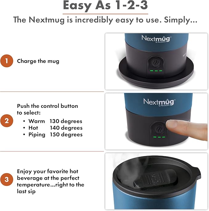 Nextmug Go - Temperature-Controlled, Self-Heating Travel Mug (Slate Blue - 16 oz.)