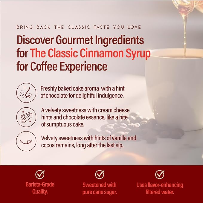 RIO Cinnamon Flavoring Coffee Syrup for Hot or Iced Drinks and Desserts, Warm and Inviting Coffee Syrup Flavor Sweetened with Pure Cane Sugar, Barista - Grade Flavor Syrups For Drinks at Home & Work - 700ml