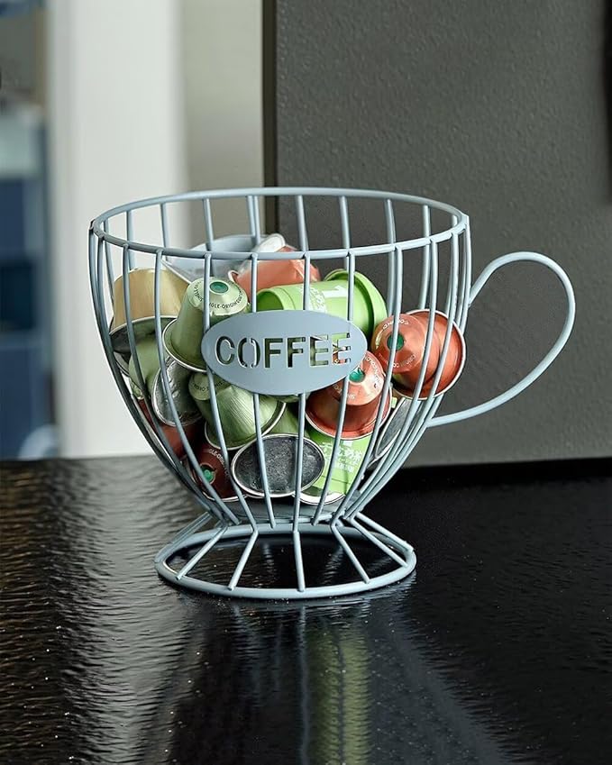 Coffee Pod Holder Large Capacity Coffee Pod Organizer Cup Shape Metal Kitchen Countertop Organizer for Home Office Blue