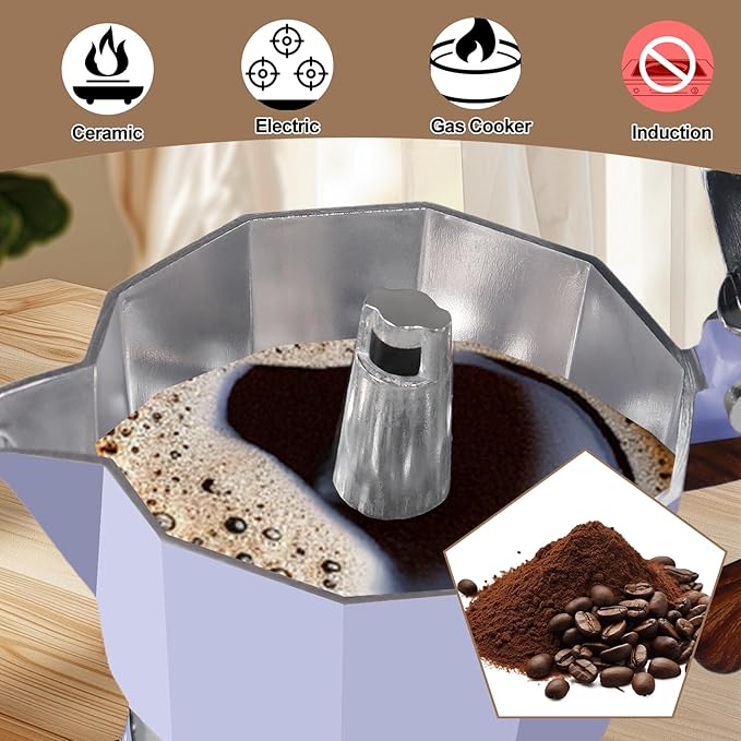 Aluminum 3 Cup 150ml Moka Pot Express Coffee Maker Stovetop Espresso Colorful Coffeemaker Italian Classic Style Brewing Greca Cafe Mocha Machine for Cafeteras Lover Camping Travel and Home Use 5oz