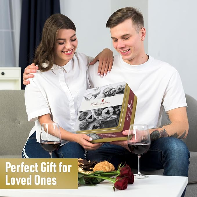 Assorted Italian Cookies Gift Box, 30+ Pieces Individually Wrapped Traditional Gourmet Cookies - 2Lb Square Tin with Authentic Premium Pastries for Holiday Gifting, Coffee Pairing, and Christmas Celebrations