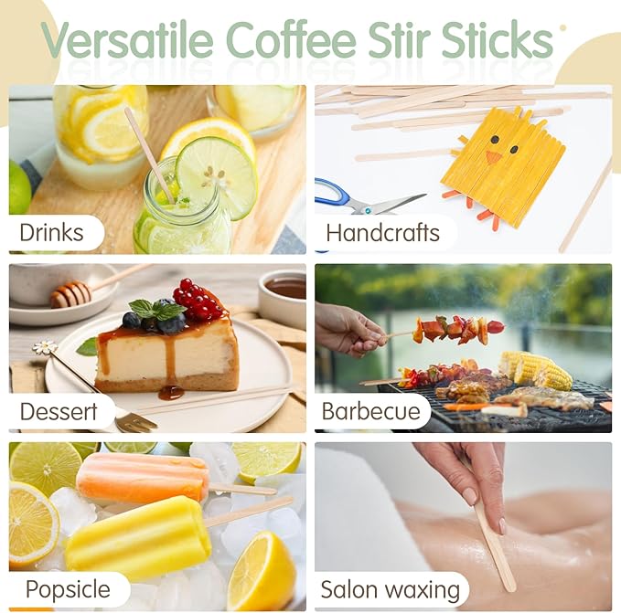 WISYOK 1000 PCS Coffee Stirrers, 7 Inch Premium Birch Wood Sticks, Smooth Round Ends, Splinter-Free Disposable Stir Sticks for Coffee Bar, Office, Home Use