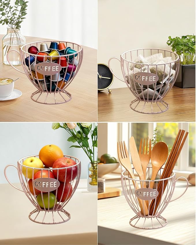 Coffee Pod Holder Large Capacity Coffee Pod Storage Metal Kitchen Countertop Organizer for Home Office Pink