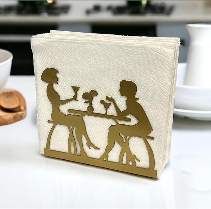 Metal Napkin Holder for Home Kitchen Restaurant Picnic - Women Theme Tabletop Paper Organizer Upright Tissue Dispenser (Gold)