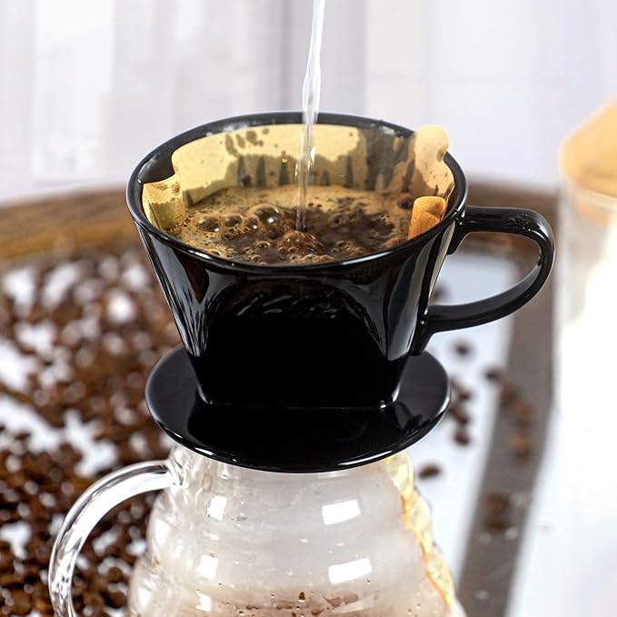 Pour Over Ceramic - Coffee Dripper Ceramic Coffee Maker with 3 Holes Flat Bottom, Porcelain Slow Filter Cone for Travel, Camping, Office, Home, Coffee Maker Brew