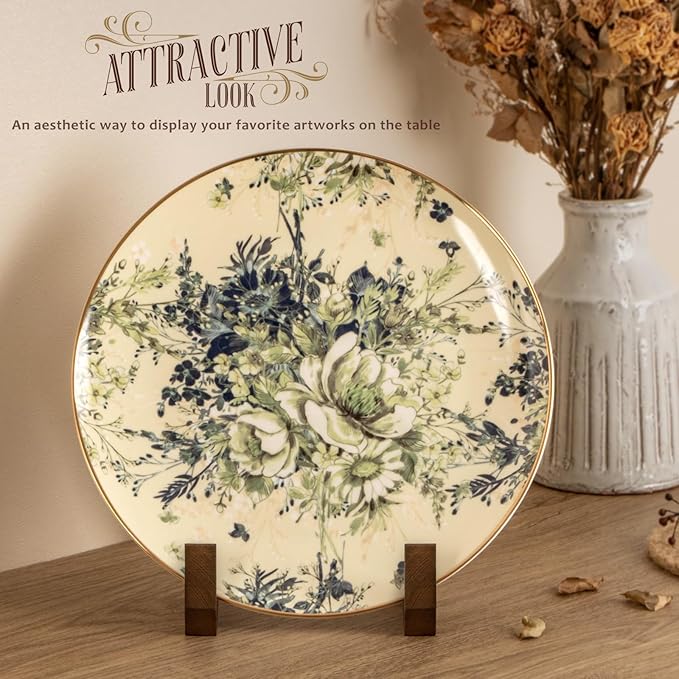 Plate Display Stand, 8 Inch Plate Holder for Displaying, Decorative Picture Frame Dish Photo Plaque Platter Wood Stand