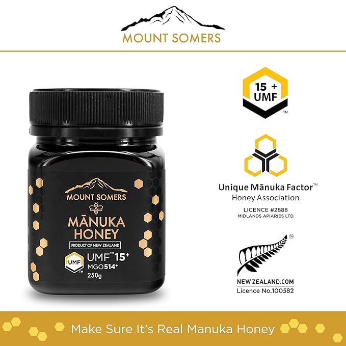 Mount Somers Premium Manuka Honey MGO 514+ / UMF 15+ 100% Pure New Zealand Manuka Honey - Genuine Natural Superfood - UMF Certified & Traceable 8.8oz Jar