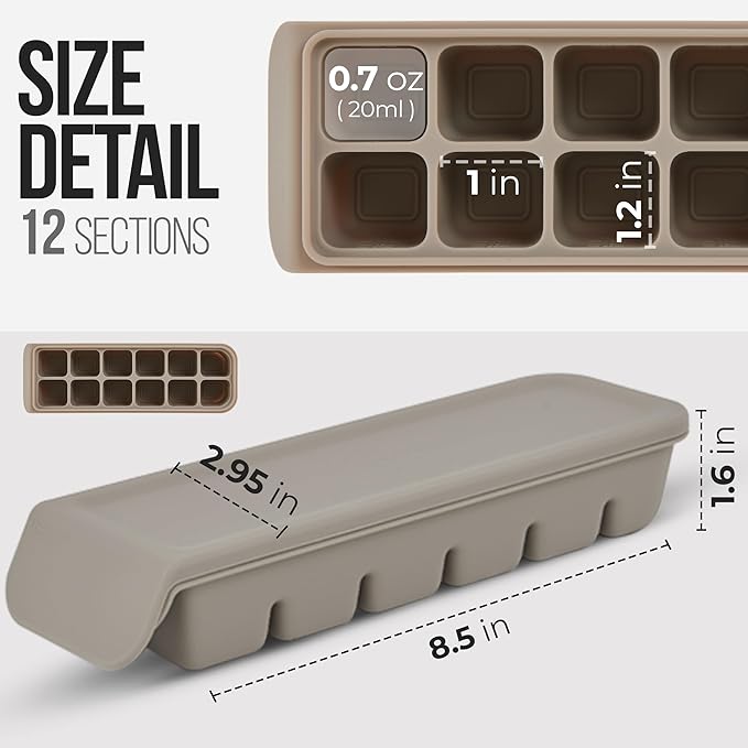 Silicone Ice Cube Freezer Tray with Lid, 100% Food-Grade Platinum Silicone,Leak Resistance & Dishwasher Safe for Baby Food Prep,Breast Milk,Purees - Korean Made (4 Sets 0.7 oz/12 Sections)